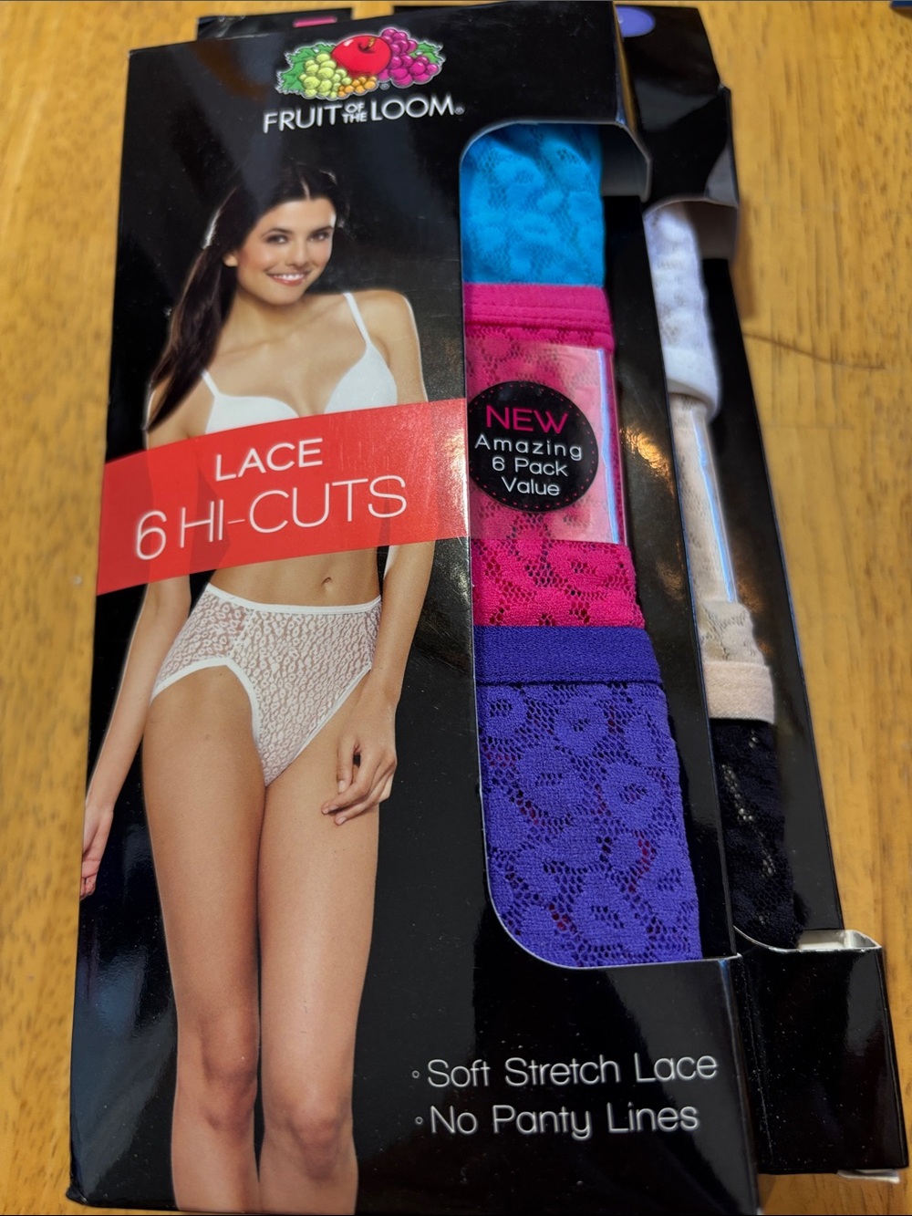 Lace Briefs 6-Pack - Pink, Blue, Purple, Black, White, Cream XL NIP